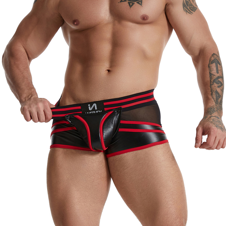 Sexy Back Open PU Boxer Briefs For Gay Men