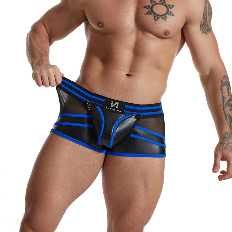 Sexy Back Open PU Boxer Briefs For Gay Men