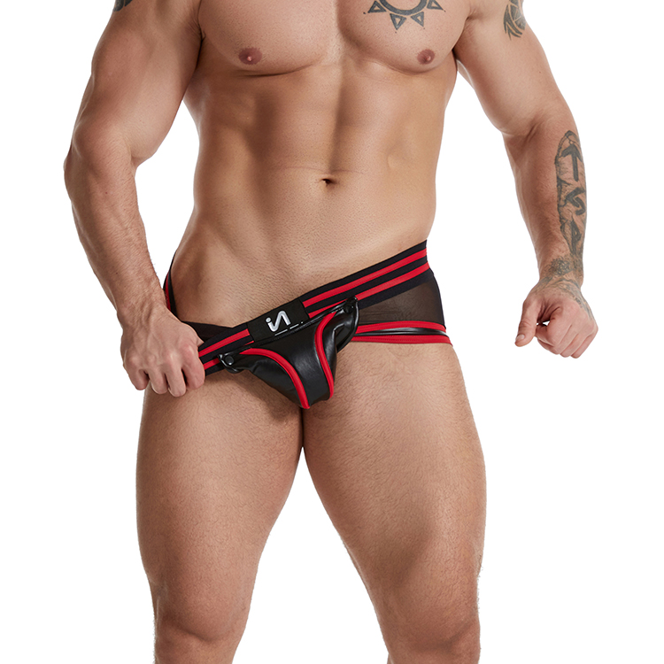 OEM Manufacturer Male Black PU Briefs With Back Zipper