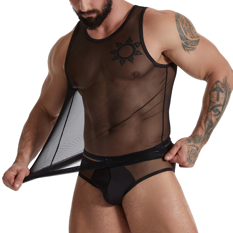 See Through Black Mesh Sex Lingerie Costumes For Men