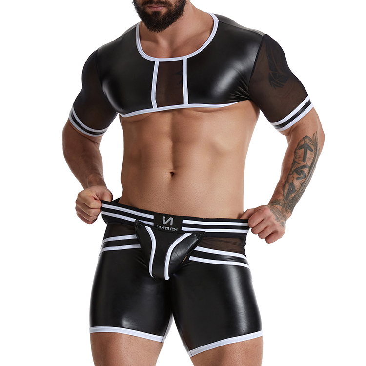 Faux Leather Men's Boxer Briefs Sexy Costumes