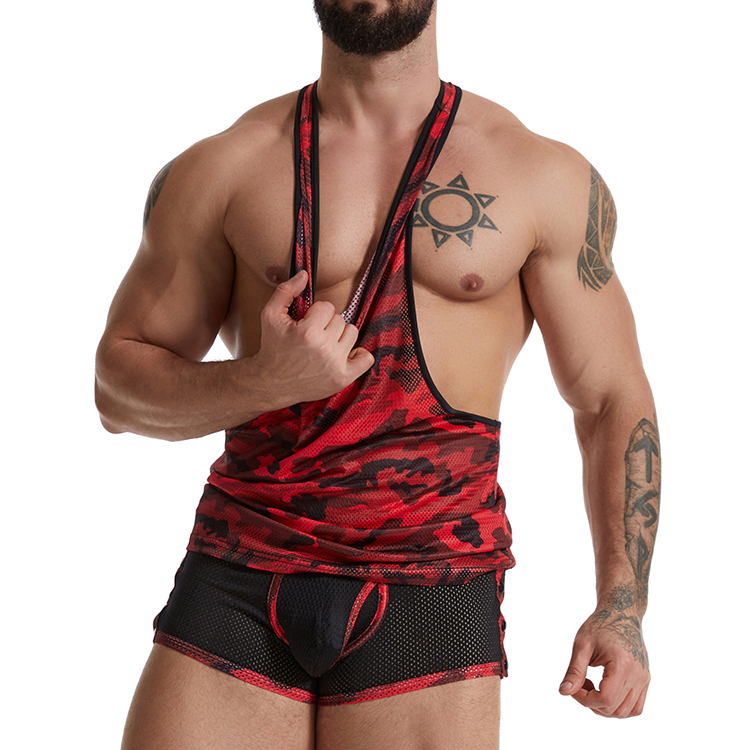 Mens Gym Camouflage Colored Tank Tops and Boxers Set