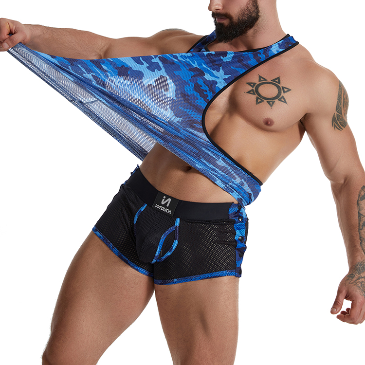 Mens Gym Camouflage Colored Tank Tops and Boxers Set