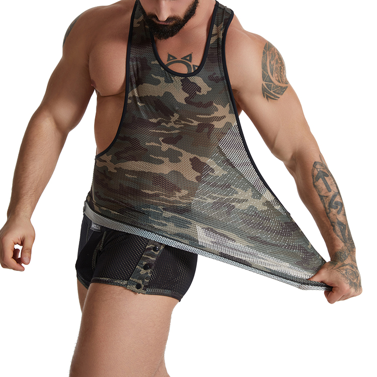 Mens Gym Camouflage Colored Tank Tops and Boxers Set