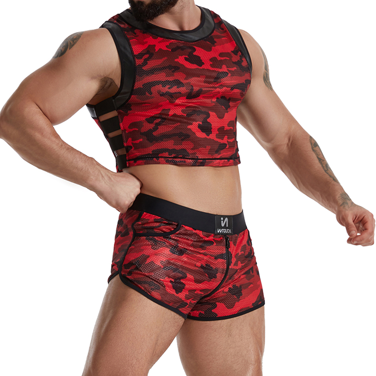 OEM Camouflage Transparent Mens Mesh Tank Tops And Boxers