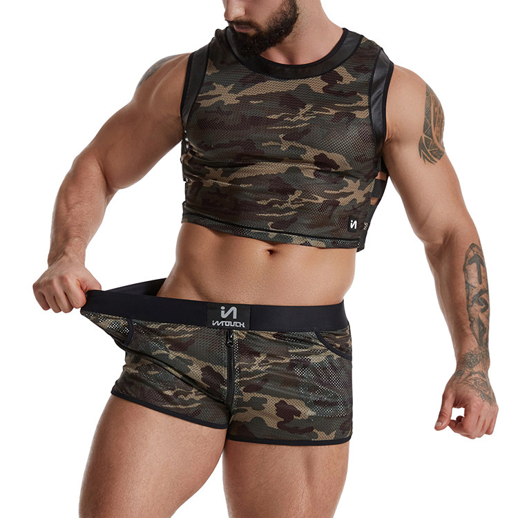 OEM Camouflage Transparent Mens Mesh Tank Tops And Boxers