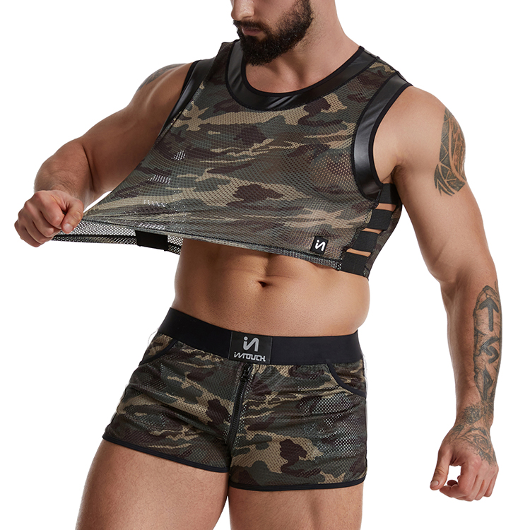 OEM Camouflage Transparent Mens Mesh Tank Tops And Boxers