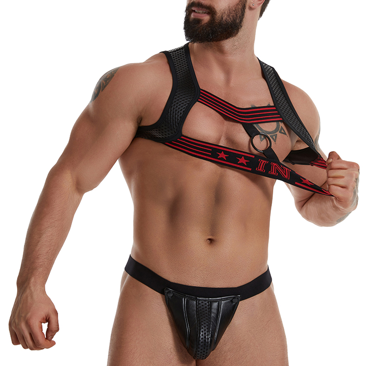 Mens Sexy Lingerie PU Leather Harness Set