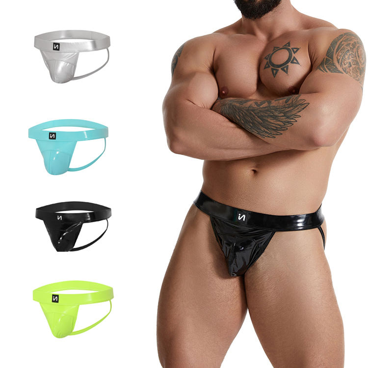 Men Jockstraps Shinny PU Leather