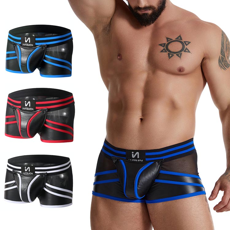 Sexy Back Open PU Boxer Briefs For Gay Men