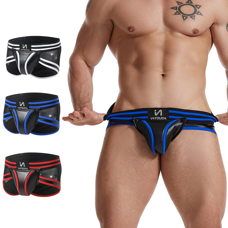 OEM Manufacturer Male Black PU Briefs With Back Zipper