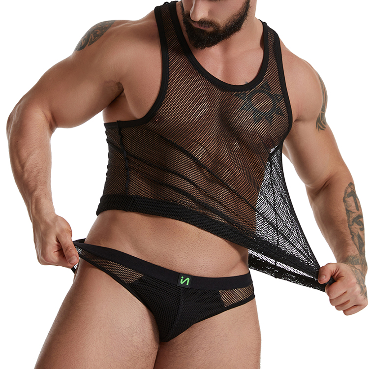 Sexy Man Club See-through Mesh Net Top Tank With Jockstraps