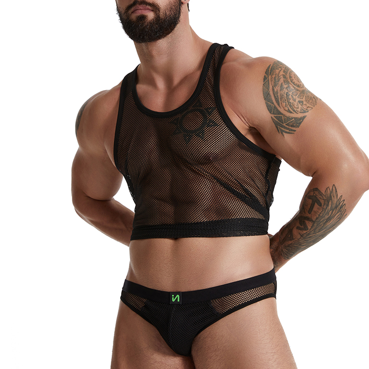 Sexy Man Club See-through Mesh Net Top Tank With Jockstraps