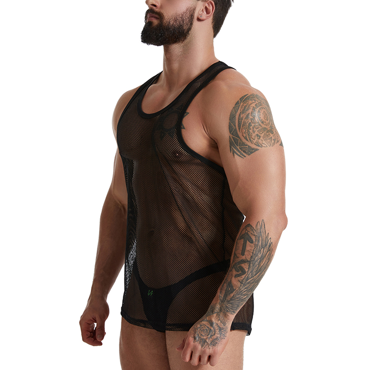 Gay Club Black See-through Fishnet Top Tank and Jockstraps