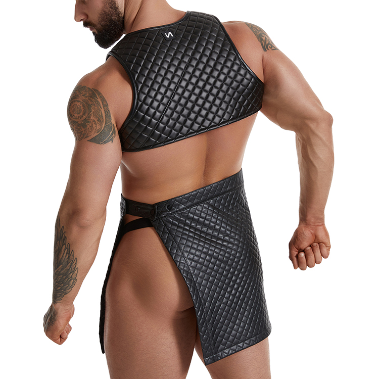 Mens Sexy Club Leather Vest And PU Skirts Underwear