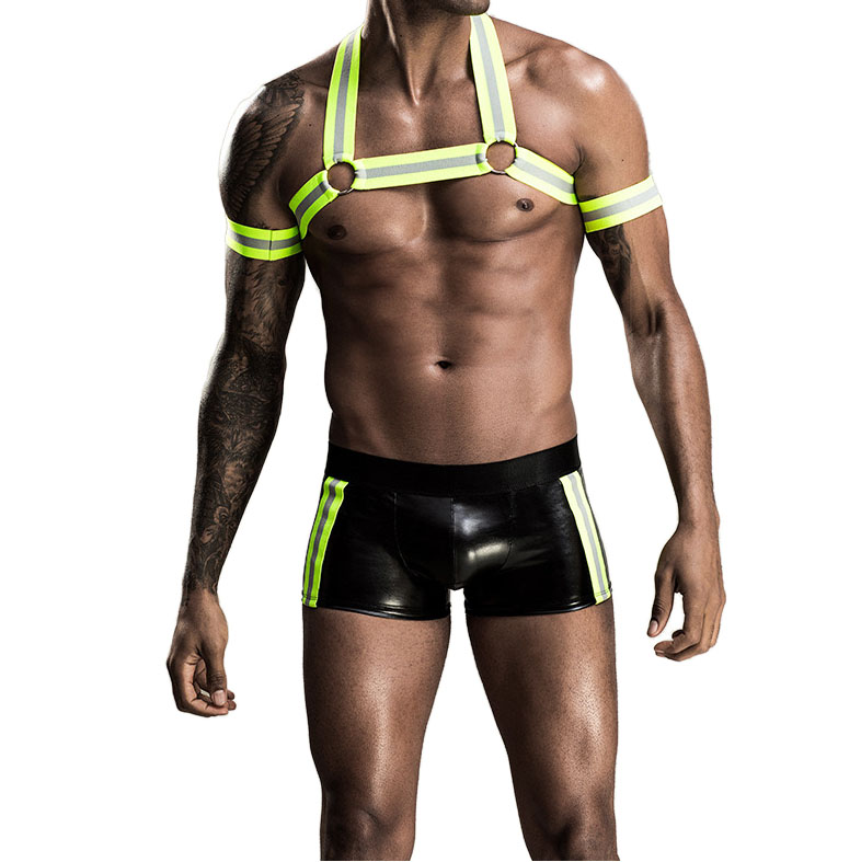 Sexy Men&#039;s Harness And PU Black Boxers