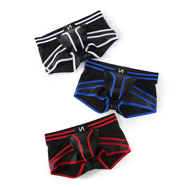 Sexy Back Open PU Boxer Briefs For Gay Men