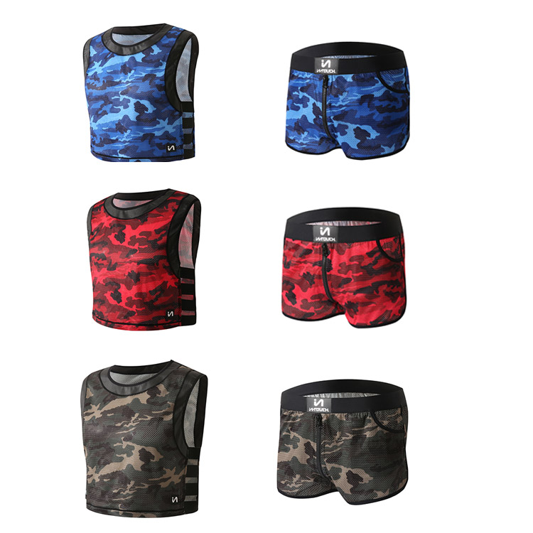 OEM Camouflage Transparent Mens Mesh Tank Tops And Boxers