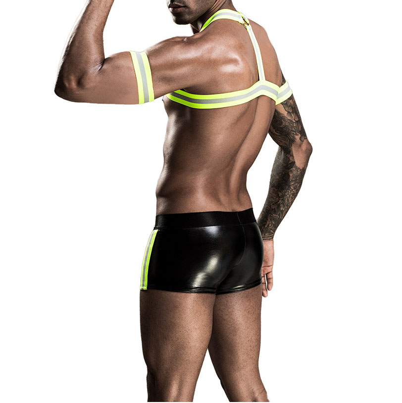 Sexy Men's Harness And PU Black Boxers